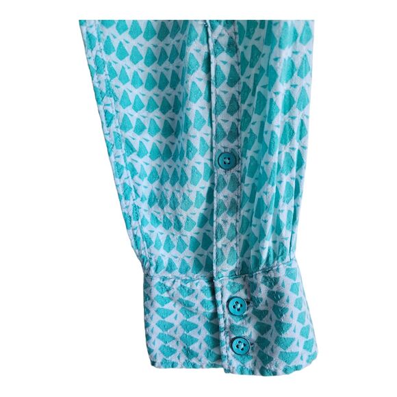 EDDIE BAUER Women's S Shirt Teal White Button Up Lightweight Roll Up Tabs 36" - Picture 6 of 8